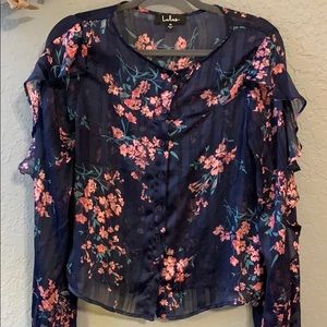 Sheer Navy Long Sleeve Floral Top